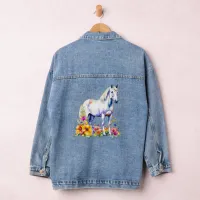 White Horse Flower  Denim Jacket