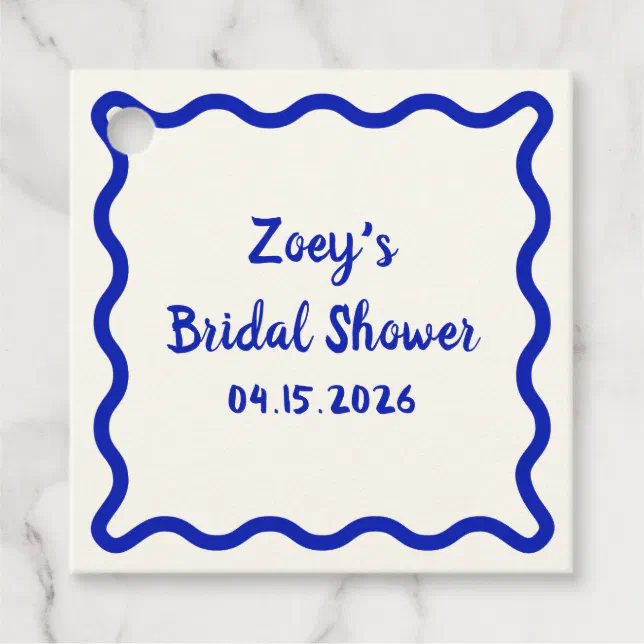 Hand Drawn Blue Wavy Border Bridal Shower Cute Favor Tags