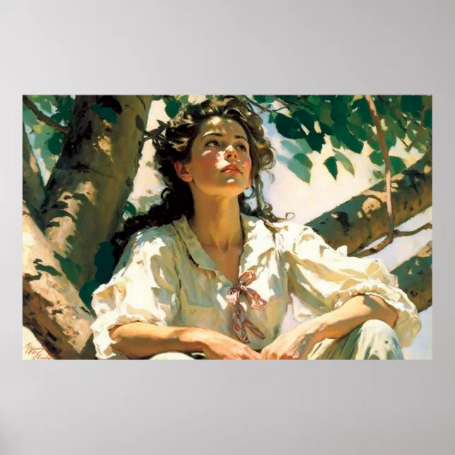 Woman Sitting in a Tree on a Sunny Day Poster