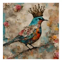 Bird in a Crown Mixed Media Collage Acrylic Print