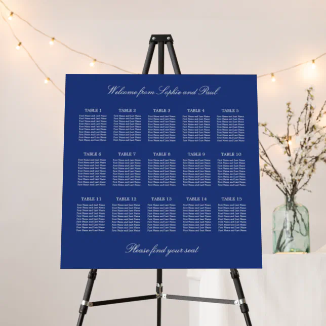 Dark Blue 15 Table Wedding Seating Chart Foam Board