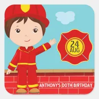 Firefighter themed Birthday Party Guest Favor Square Sticker