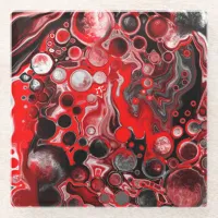 Red White and Black Pour Painting Effect Fluid Art Glass Coaster