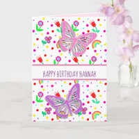 Personalized Butterfly Girl's Happy Birthday   Card