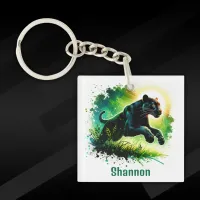 Black Panther with green surroundings Monogram | Keychain