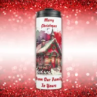 Monogram Festive Vintage Christmas on white | Thermal Tumbler