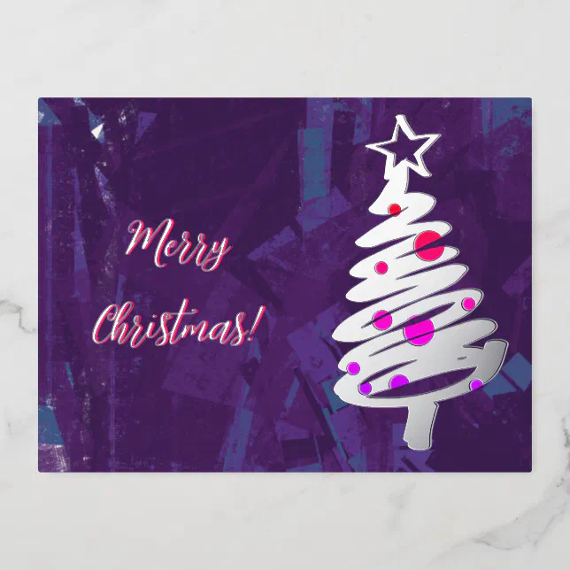 Simplistic silver christmas tree  foil holiday postcard
