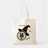 Monogram B Halloween Witch Spiders Your Name Tote Bag