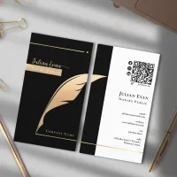 Professional Black and Gold Quill Notary Public Business Card