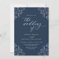 Elegant Navy Blue Vintage Wedding Invitations