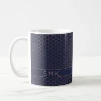 Modern Rose Gold Foil Navy Blue Geometric Monogram Coffee Mug