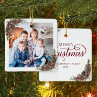 Family Photo Pine Cones Merry Christmas  Ceramic Ornament