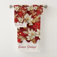 Red White Christmas Floral Pattern#17 ID1009 Bath Towel Set