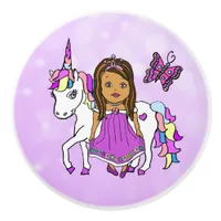 Purple  Princess, Butterfly and Unicorn Ceramic Knob