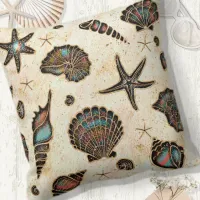 Seashells Starfish Watercolor Rainbow ID782 Throw Pillow