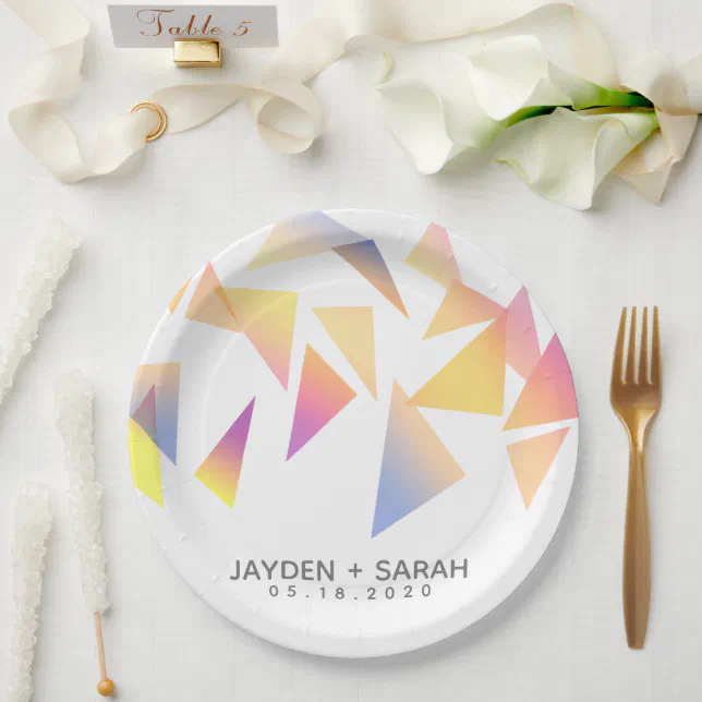 Pastel Multi-Colored Confetti White Wedding Paper Plates