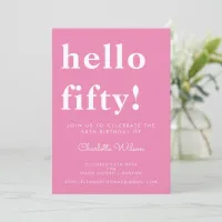 Bold Typography Pink White Modern 50th Birthday Invitation