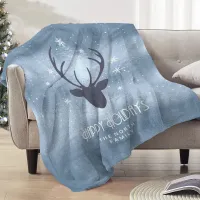 Deer Antlers Silhouette & Snowflakes Blue ID861 Fleece Blanket