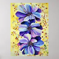 Delphinium Flowers, Watercolor Painting Poster