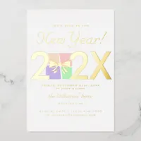 Modern Simple Elegant New Year's Eve Gift Box Bow Foil Invitation