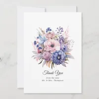 Petal Pink, Cornflower Blue & Mauve Purple Wedding Thank You Card