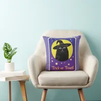 Custom Witch Black Cat Halloween Fun Art Throw Pillow