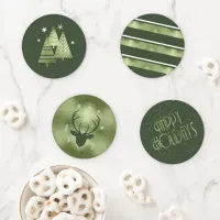 Christmas Happy Holidays Antlers Green ID864 Coaster Set