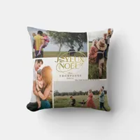 Joyeux Noel French Christmas Four Photo Collage Throw Pillow