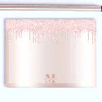 Monogram Blush Rose Gold Dripping Glitter Metallic Post-it Notes