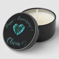 Filigree Goth Ice Blue Heart Personalized  Mini Candle Favors