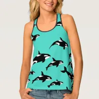 Orca Whales on Blue Tank Top