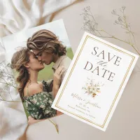 Gold Flower Photo Wedding Save The Date Invitation