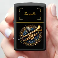 Bold Gold Trumpet Surrounded by Rhythmic Notes Zippo Lighter