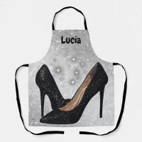 Black Glitter High Heel Shoe on Silver | Apron