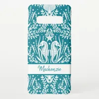 Add Your Name Seahorses Ocean Sea Life Teal Blue Samsung Galaxy S10+ Case