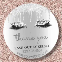 Makeup Artist Lashes Platinum Glitter Silver Drip Classic Round Sticker