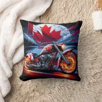 Vibrant motorcycle with Canadian flag near a lake Throw Pillow