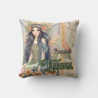 Cute Eternity Fairy in Field of Apricot Flowers Throw Pillow