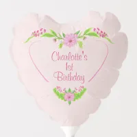 Pink and Green Nostalgic Floral Heart Balloon