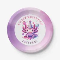 Pink and Purple Axolotl Girl's Birthday Party Paper Plates