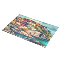 Coastal Charm Italy Cinque Terre Watercolor | Cloth Placemat