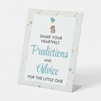 Blue Bear Theme Baby Shower Prediction and Advice Pedestal Sign