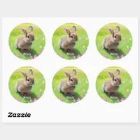 Cute baby rabbit in a flower meadow    classic round sticker