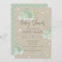 Clouds Stars Moon Neutral Couples Baby Shower Boy Invitation