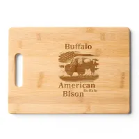 Buffalo Standing in Grass Field With American Flag Cutting Board