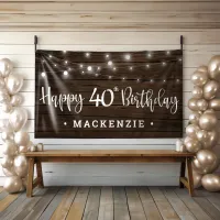 Rustic String Lights on Wood 40th Birthday Banner
