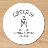 Cute Handwritten Cheers Simple Custom Name Wedding Round Paper Coaster