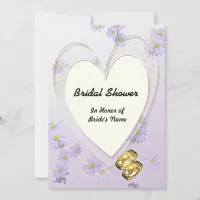 Purple Flowers, Heart Frame, Rings Bridal Shower Invitation