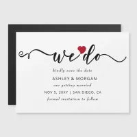 Elegant Script Red Heart We Do Save the Date Magnetic Invitation