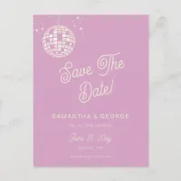 Retro Groovy 70s Ivory Disco Pink Save The Date Announcement Postcard